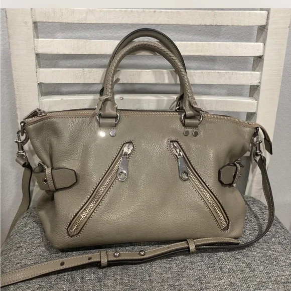 Rebecca Minkoff Moto Grey Pebble Leather Zippered Crossbody Bag - Picture 1 of 8